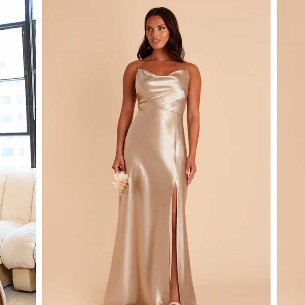 Lisa Long Dress, Shiny Satin Neutral Champgne